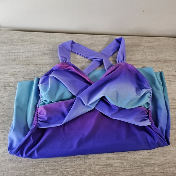 Colorful Tankini Swimdress Set Criss Cross Back Boyshorts Tropical Women's Large - Picture 6 of 16